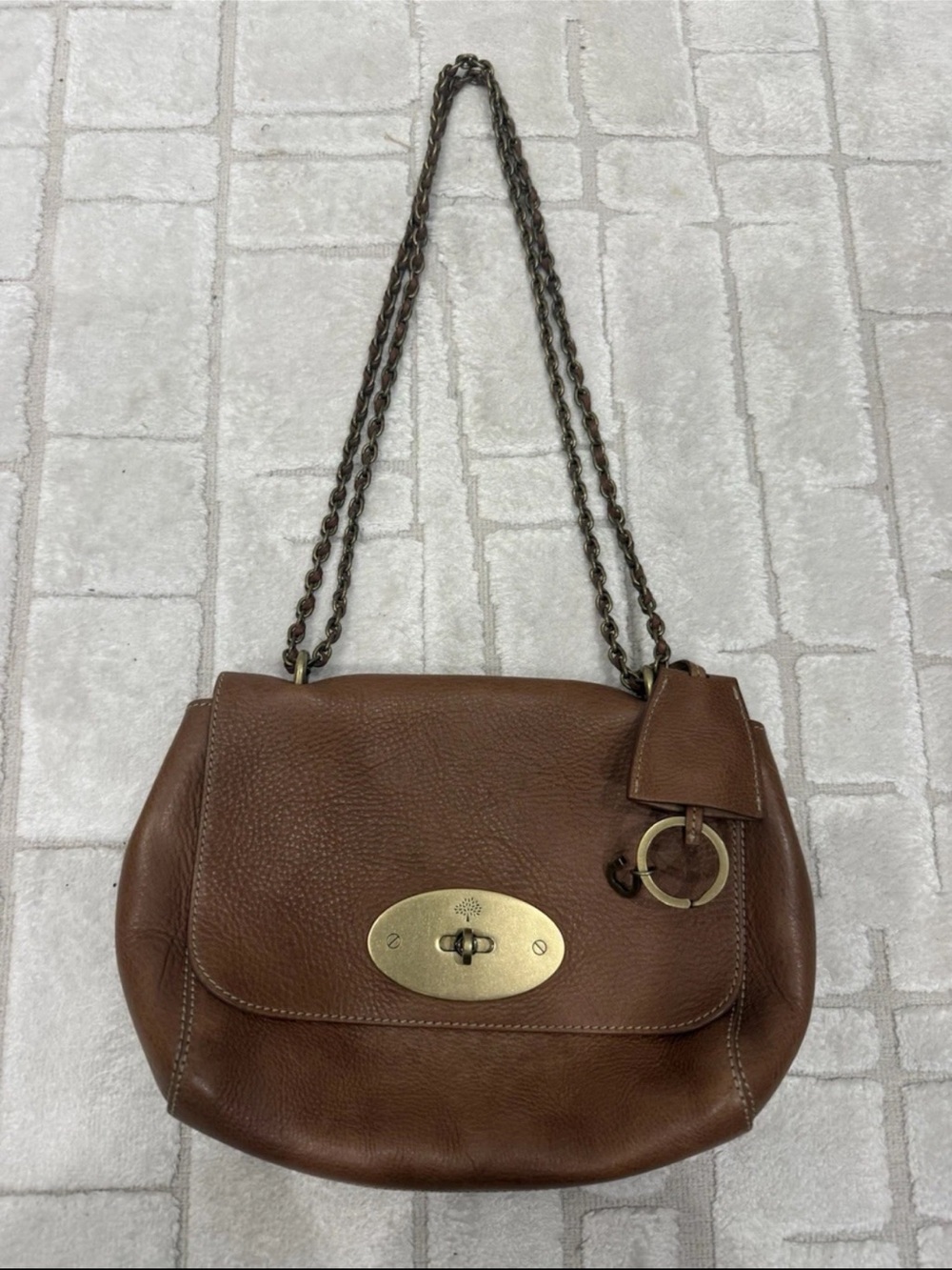 Mulberry Brown Pebble Leather Shoulder Bag with Chain Strap